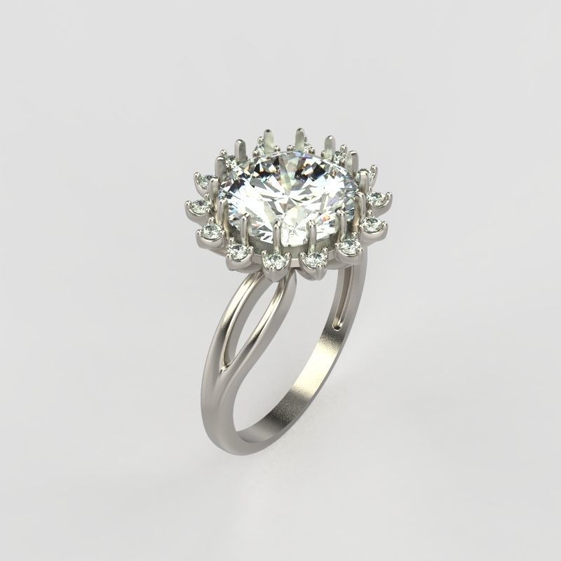 Solitaire wedding engagement women ring with gems 3dm stl 3D print model_13