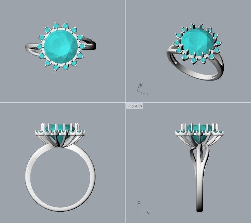 Solitaire wedding engagement women ring with gems 3dm stl 3D print model_27