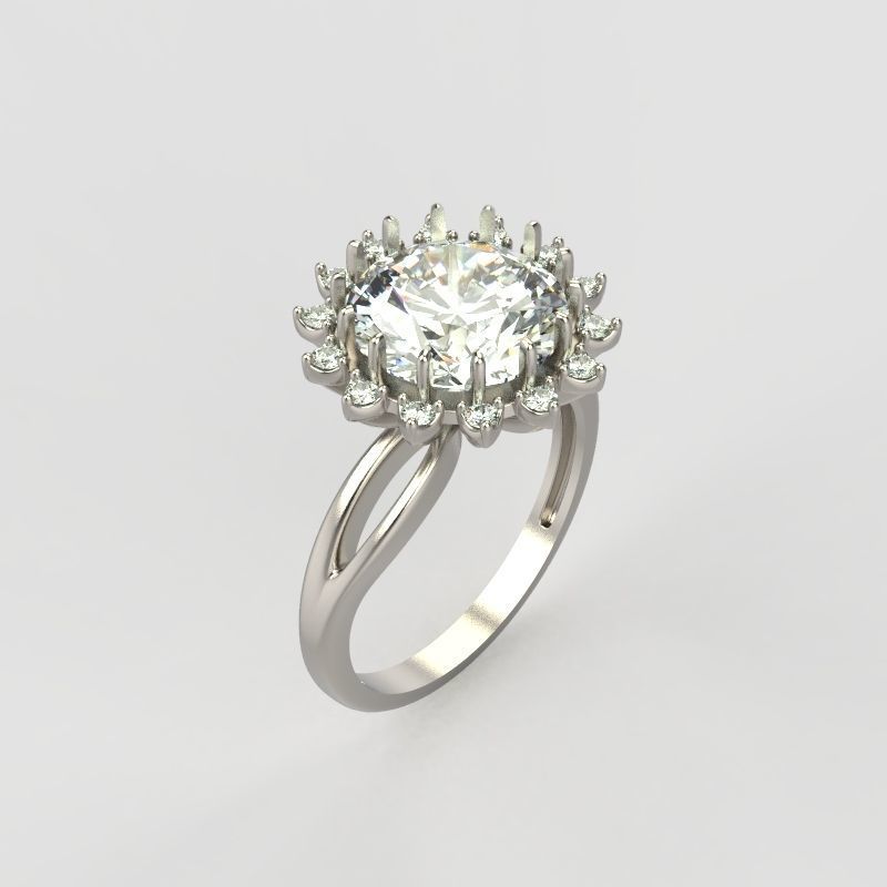 Solitaire wedding engagement women ring with gems 3dm stl 3D print model_8