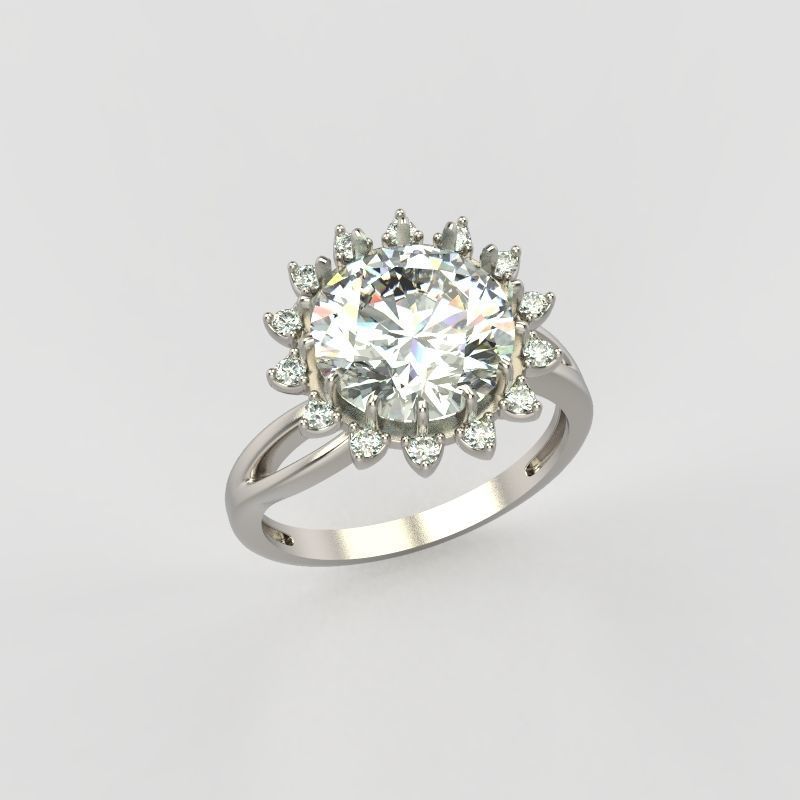 Solitaire wedding engagement women ring with gems 3dm stl 3D print model_9