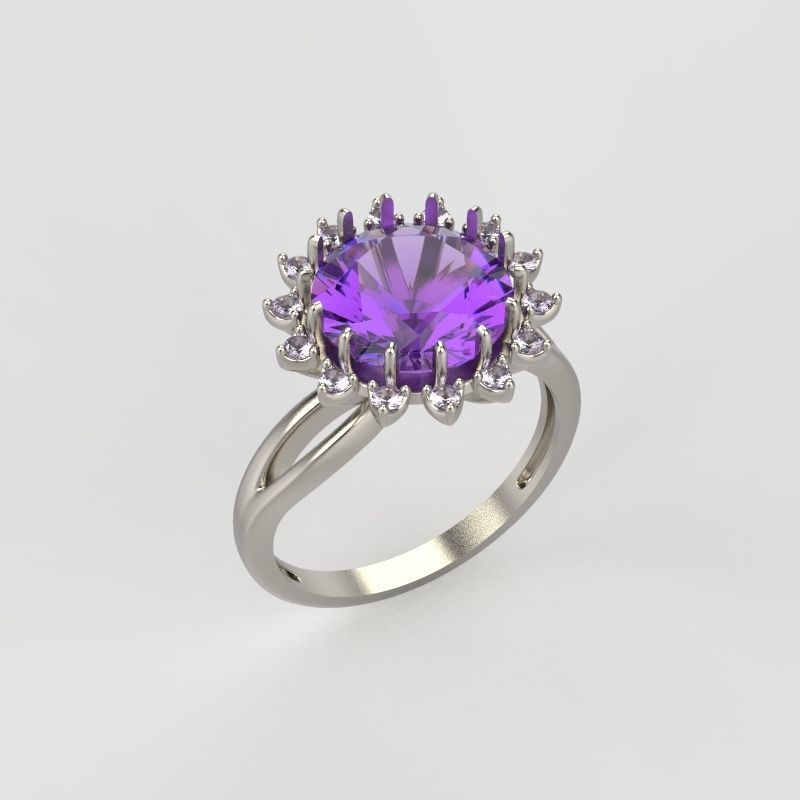 Solitaire wedding engagement women ring with gems 3dm stl 3D print model_15