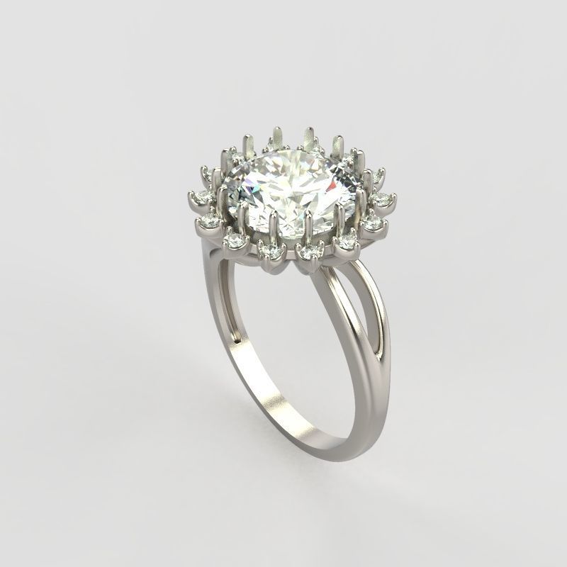 Solitaire wedding engagement women ring with gems 3dm stl 3D print model_12