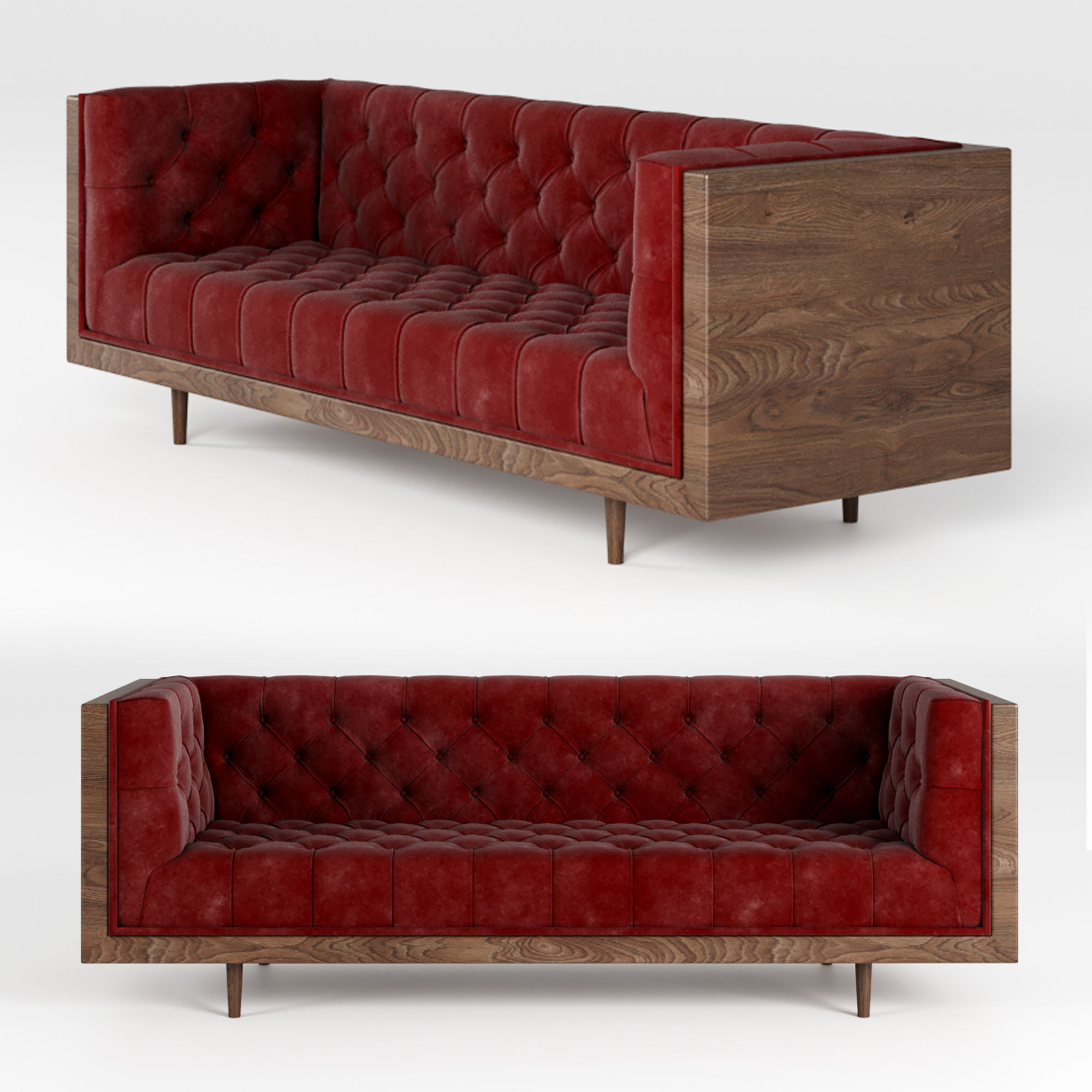 Baughman Style Walnut Encased sofa 3D model_1