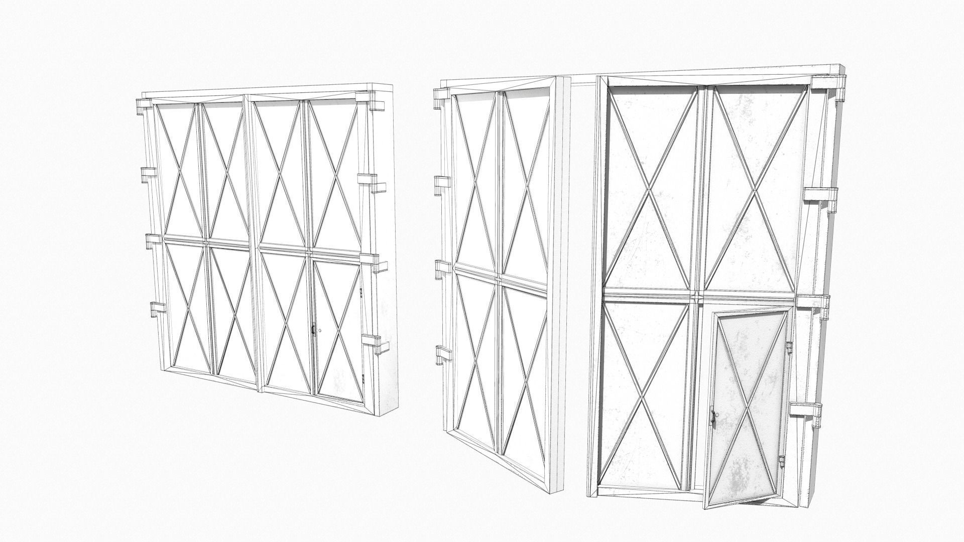 Industrial metal gate 3 Low-poly 3D model_11