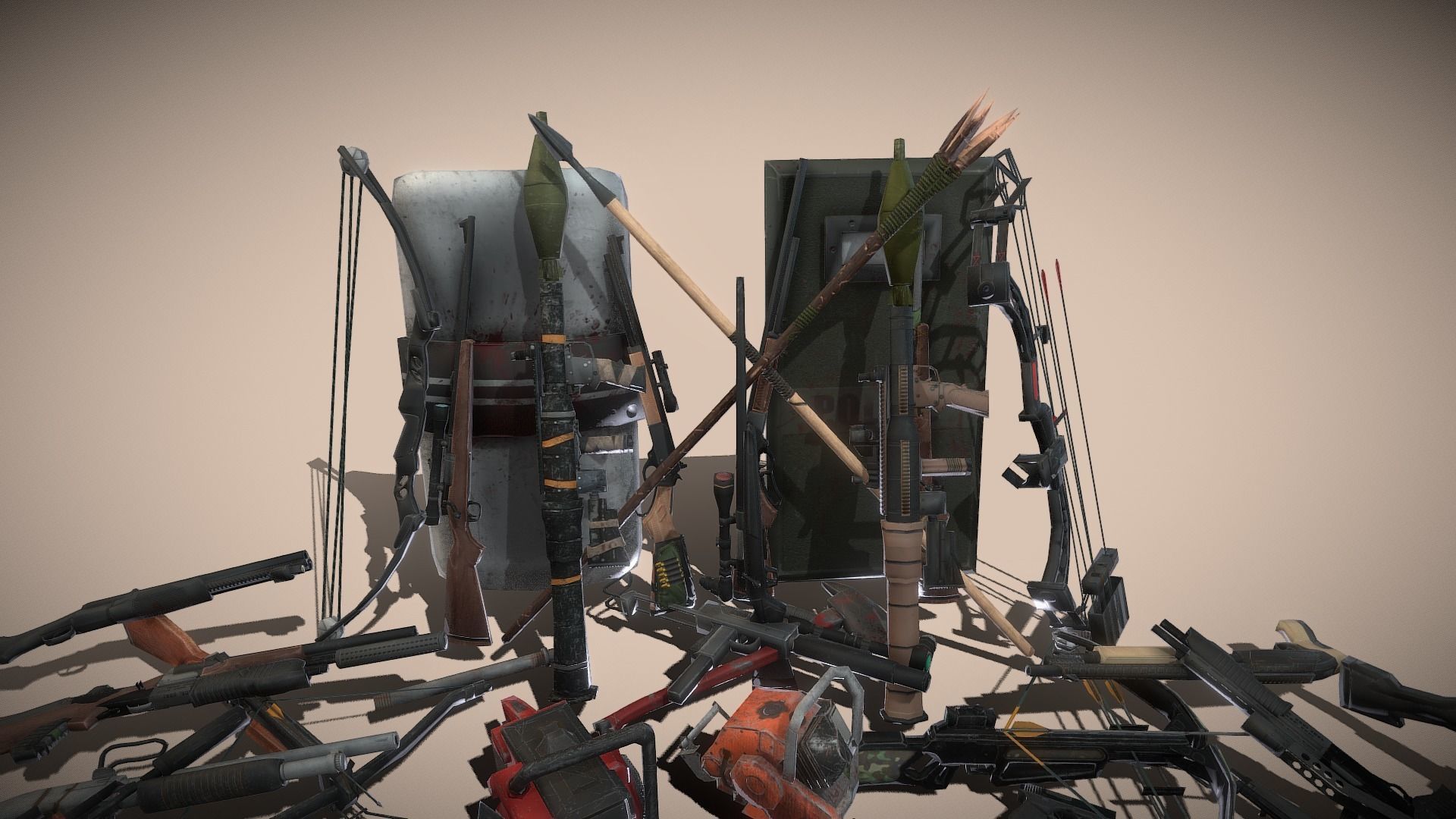 Lowpoly Apocalypse Weapons Low-poly 3D model_1