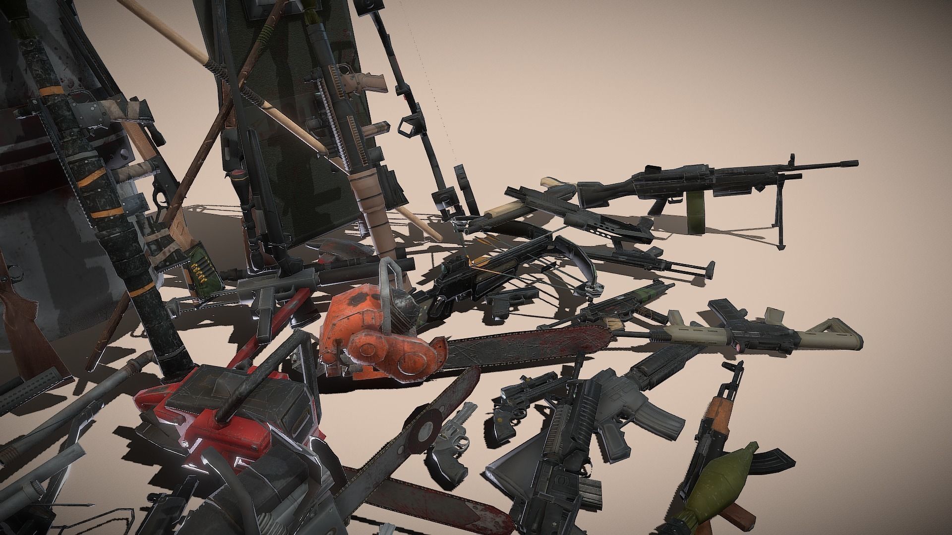 Lowpoly Apocalypse Weapons Low-poly 3D model_5