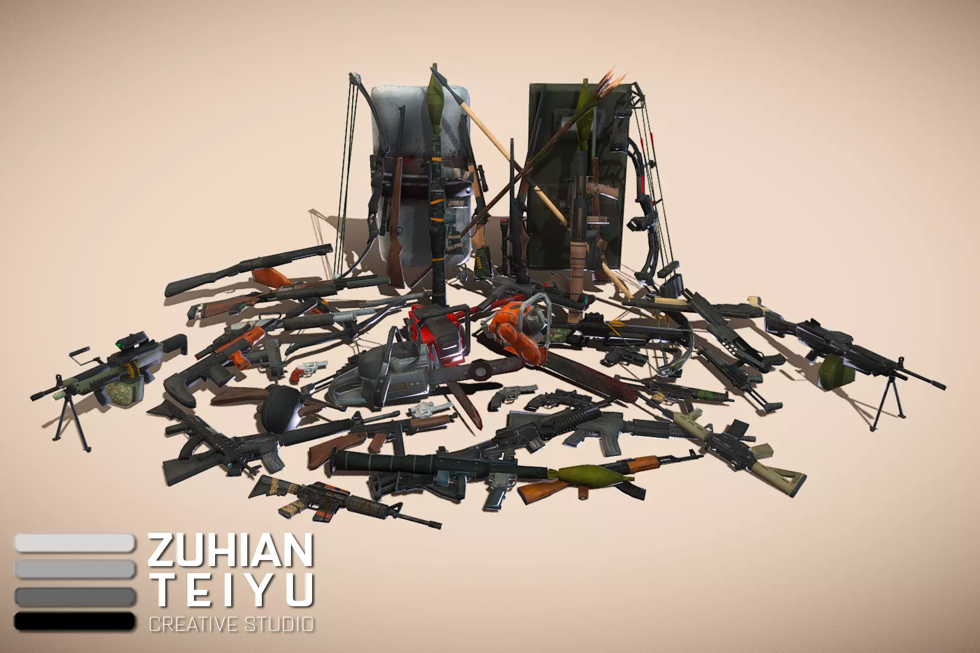 Lowpoly Apocalypse Weapons Low-poly 3D model_0