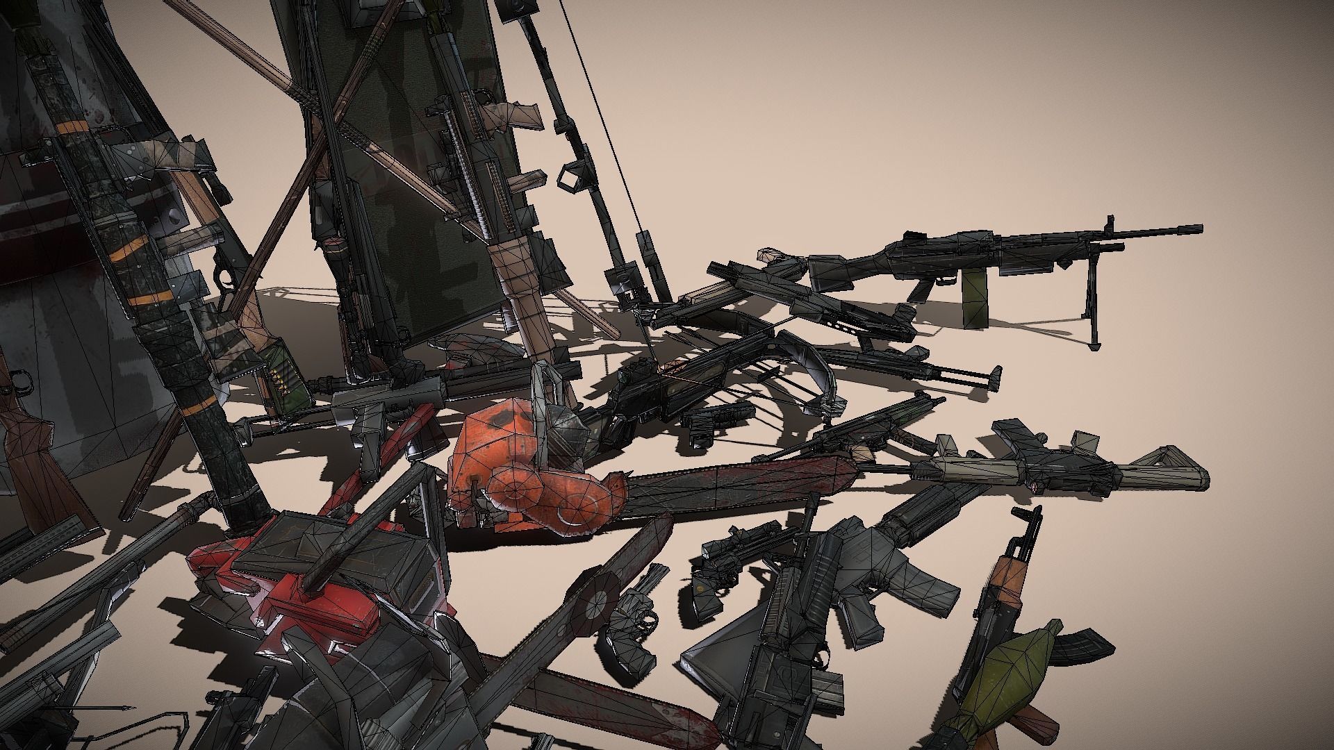 Lowpoly Apocalypse Weapons Low-poly 3D model_6