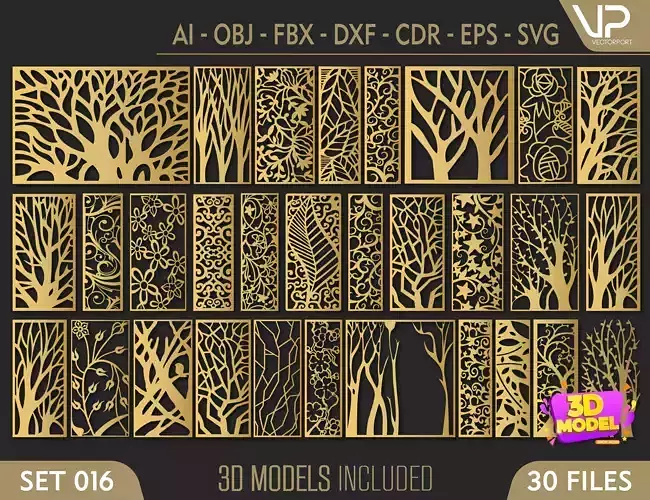 30 3D Decorative wall panels - screen SET 016 3D model