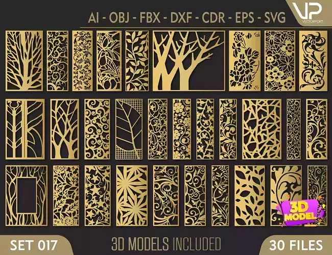 30 3D Decorative wall panels - screen SET 017 3D model