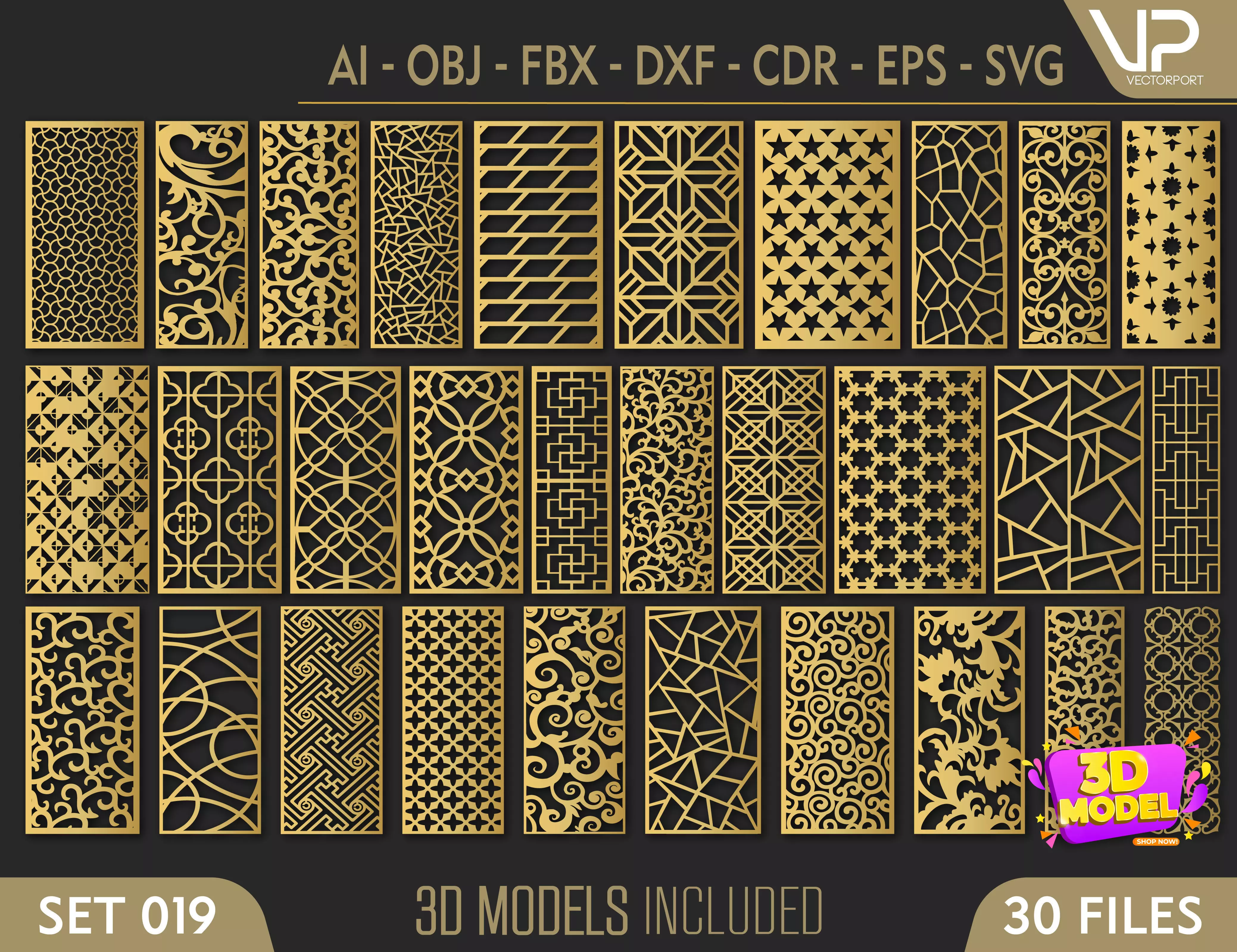 30 3D Decorative wall panels - screen SET 019 3D model_0