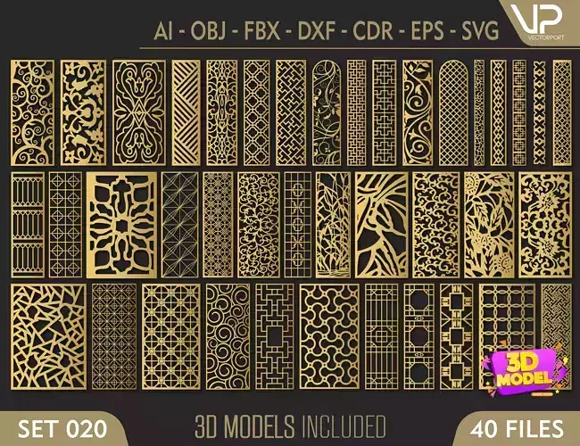 40 3D Decorative wall panels - screen SET 020 3D model