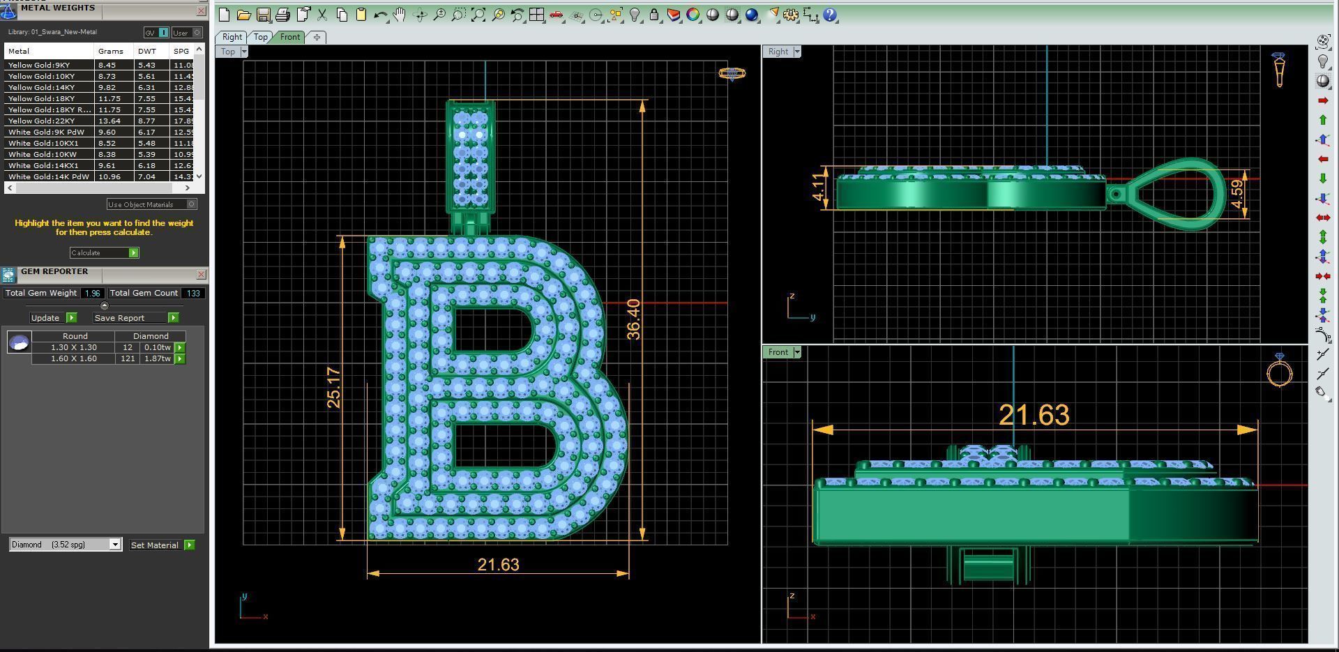 Alphabet Latter B Diamond Pendent 3d Model Print  3D print model_2