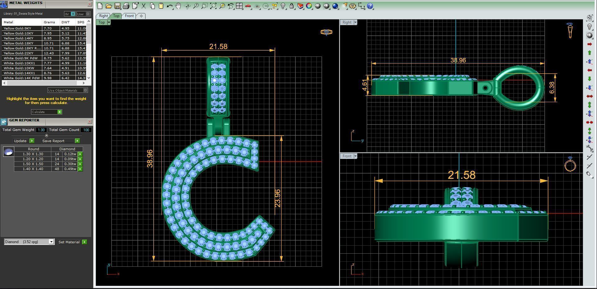 Alphabet Latter C Diamond Pendent 3d Model print 3D print model 3D print model_9