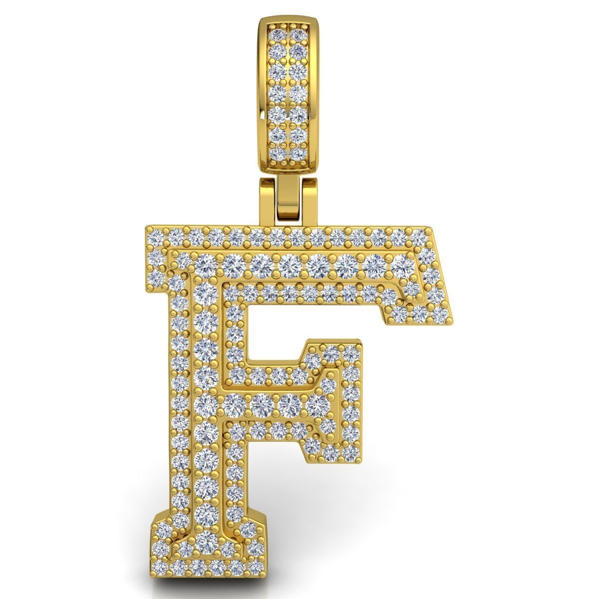 Alphabet Latter F Diamond Pendent 3d Model print  3D print model_4