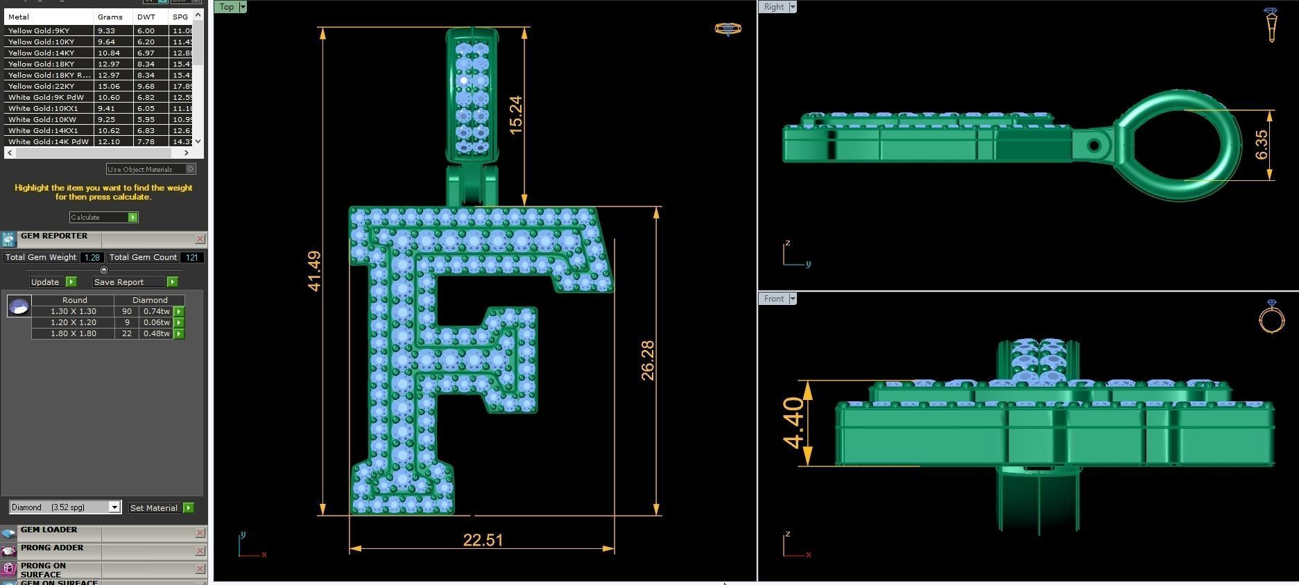 Alphabet Latter F Diamond Pendent 3d Model print  3D print model_2
