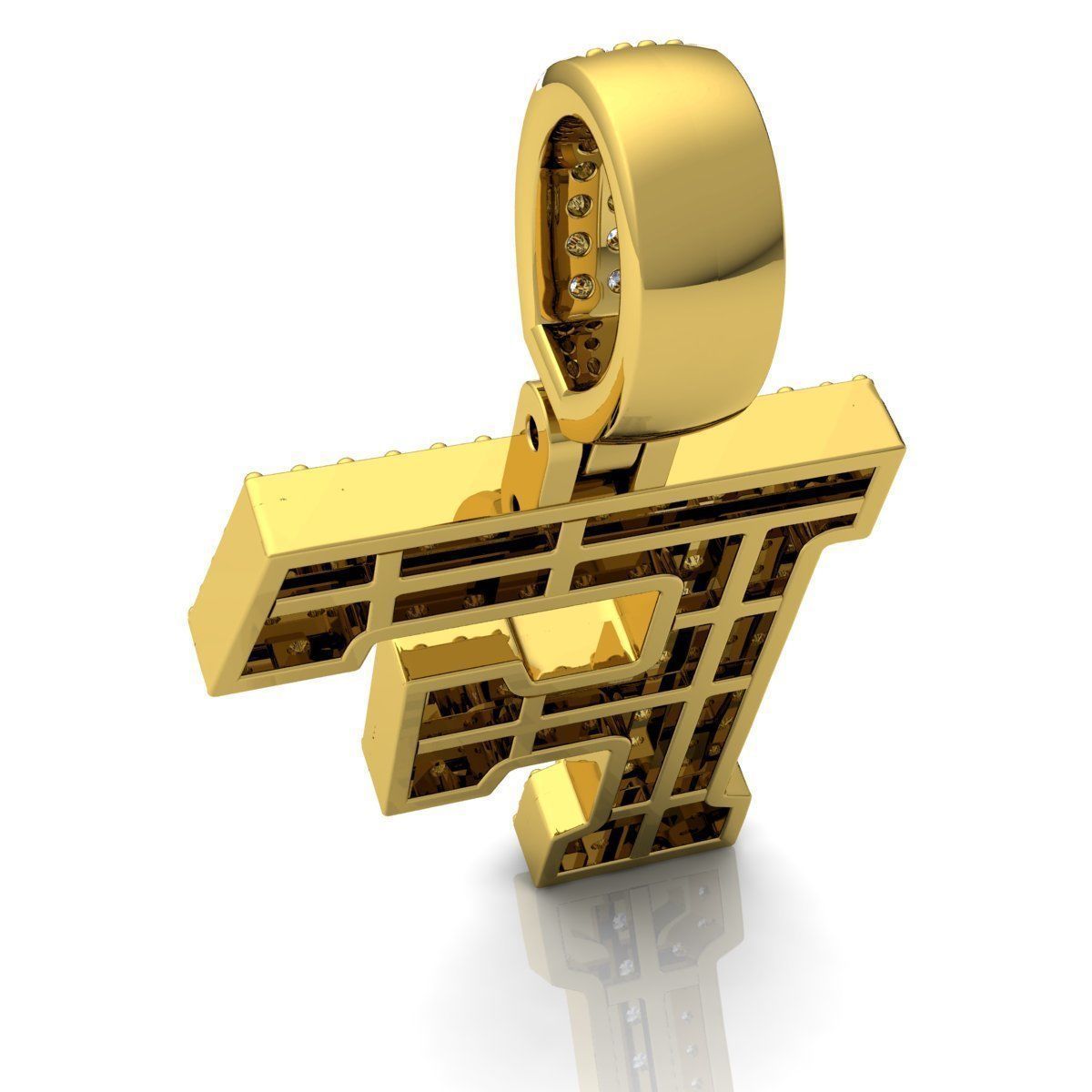 Alphabet Latter F Diamond Pendent 3d Model print  3D print model_7