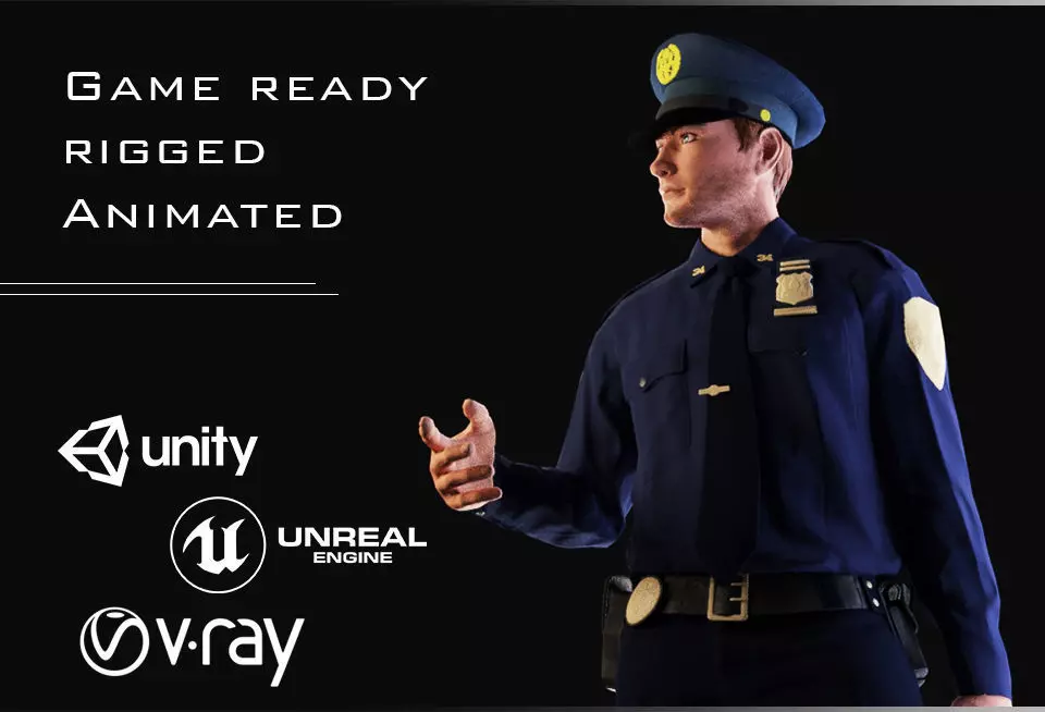 Policeman Character 02 Low-poly 3D model_0