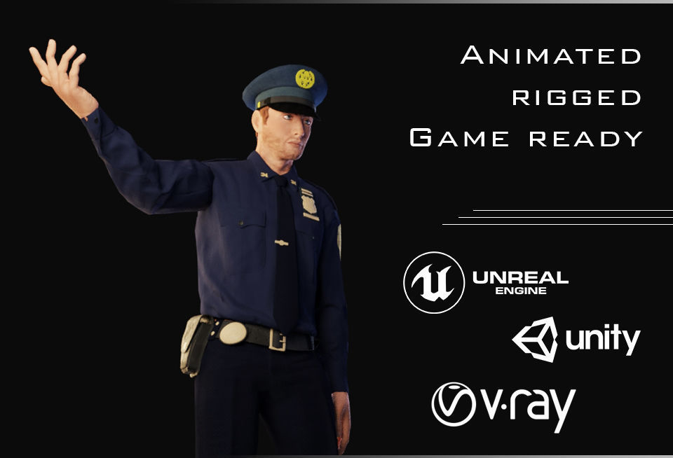 Policeman Character 02 Low-poly 3D model_1