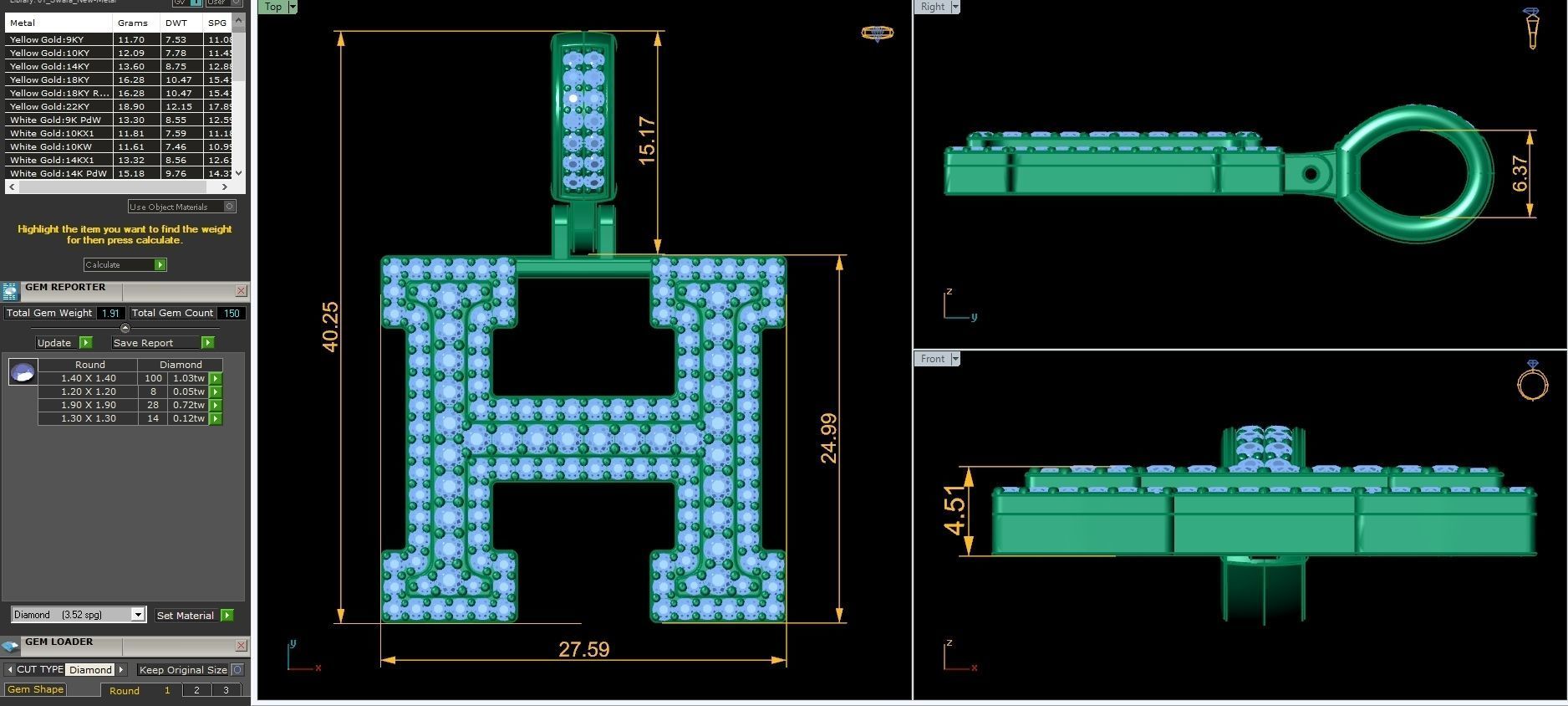 Alphabet Latter H Diamond Pendent 3d Model print 3D print model_8