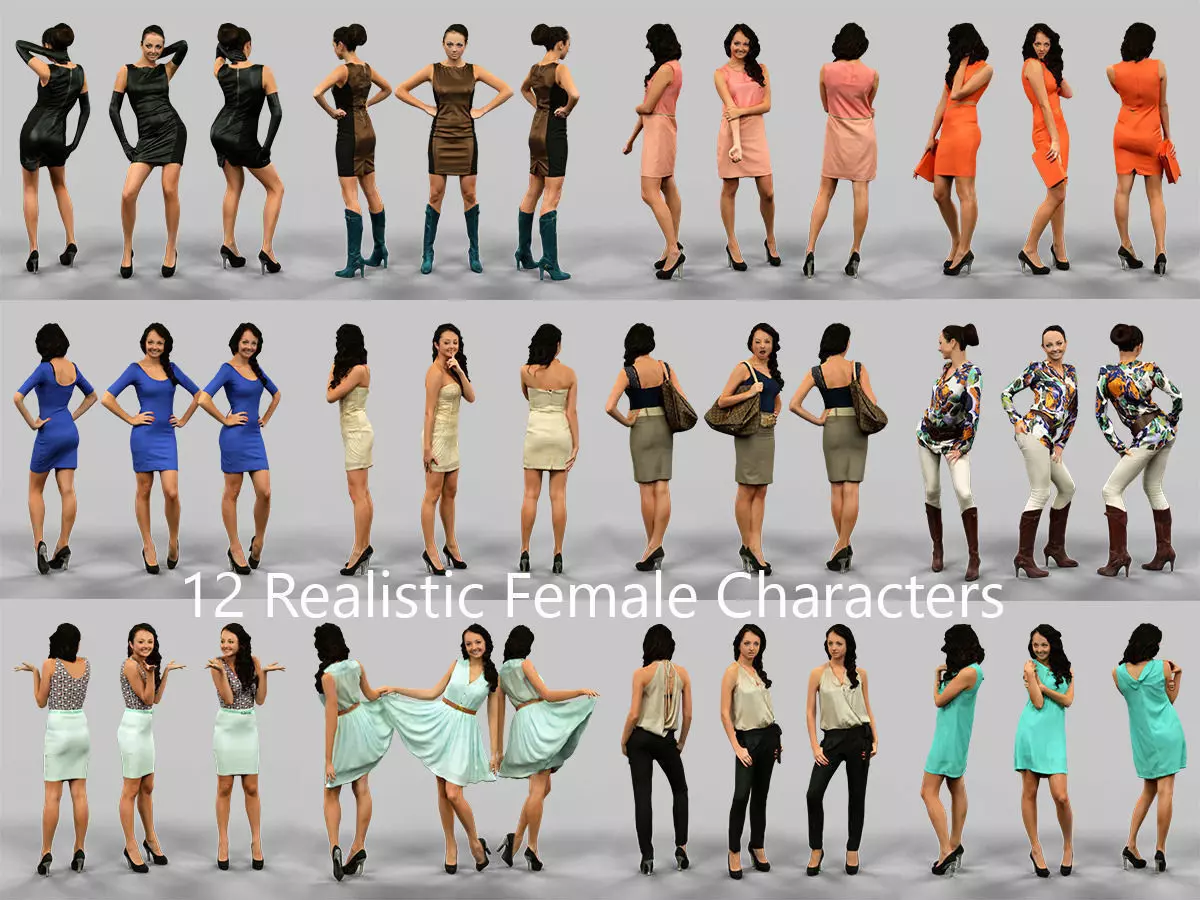 12 Realistic Female Characters 3D model_0