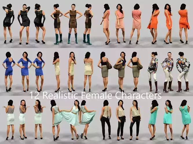 12 Realistic Female Characters 3D model