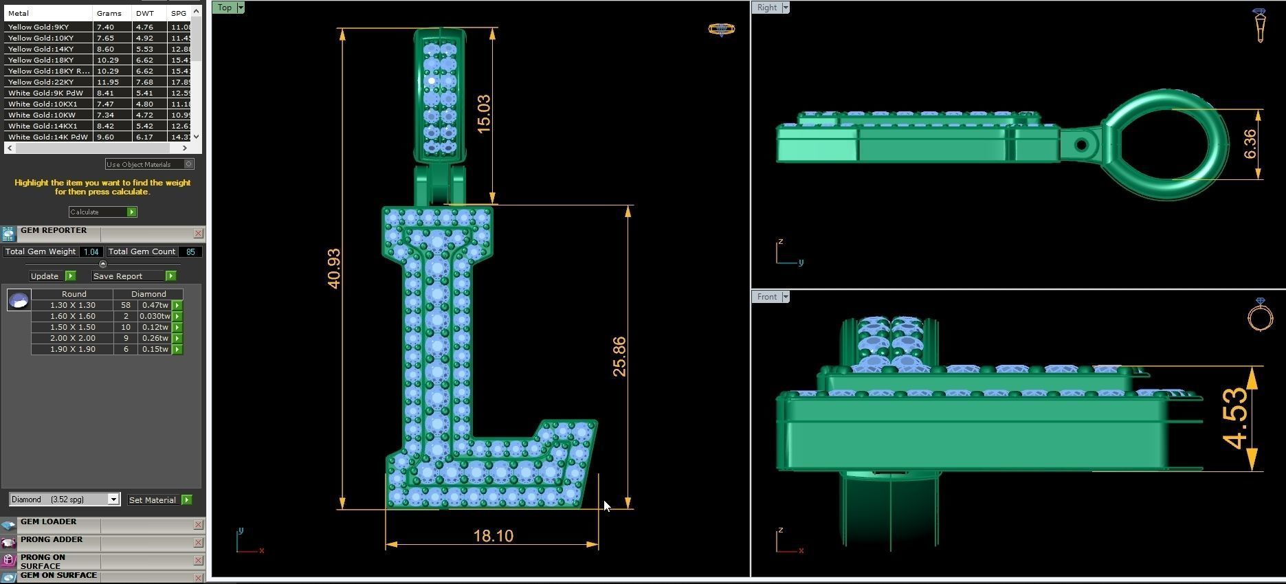 Alphabet Latter L Diamond Pendent 3d Model print 3D print model_2