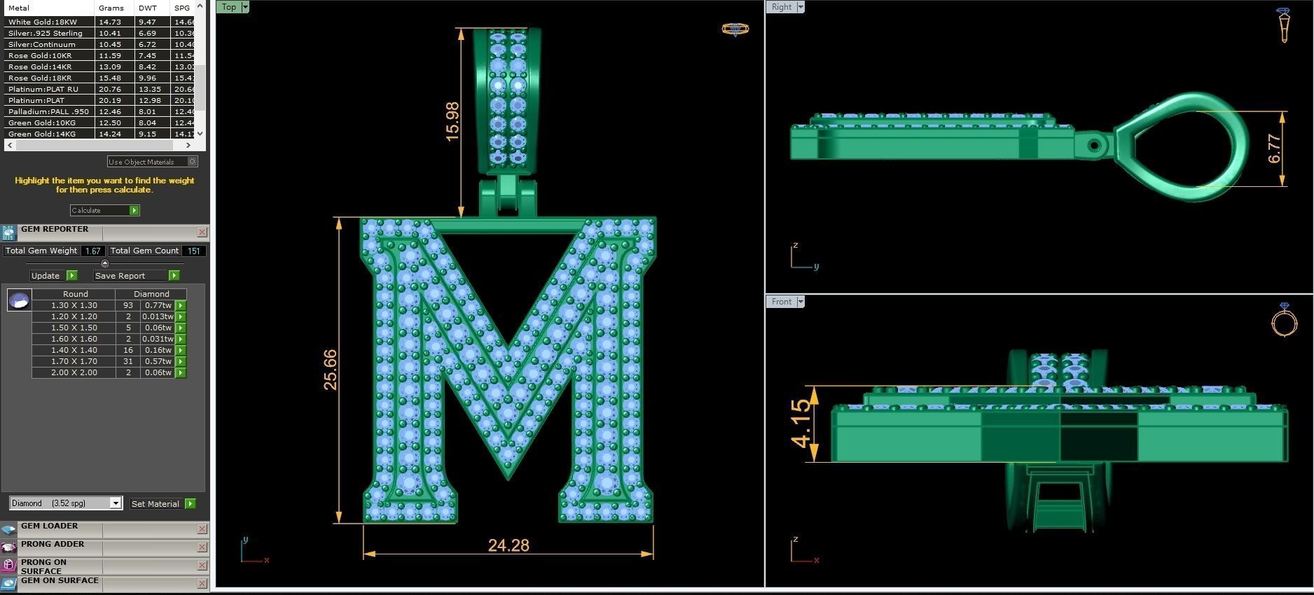 Alphabet Latter M Diamond Pendent 3d Model print 3D print model_2