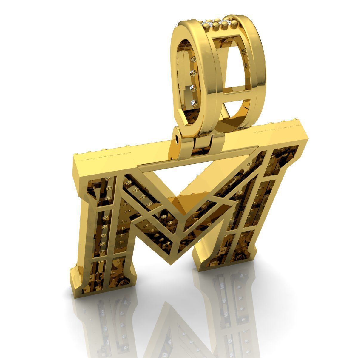 Alphabet Latter M Diamond Pendent 3d Model print 3D print model_7