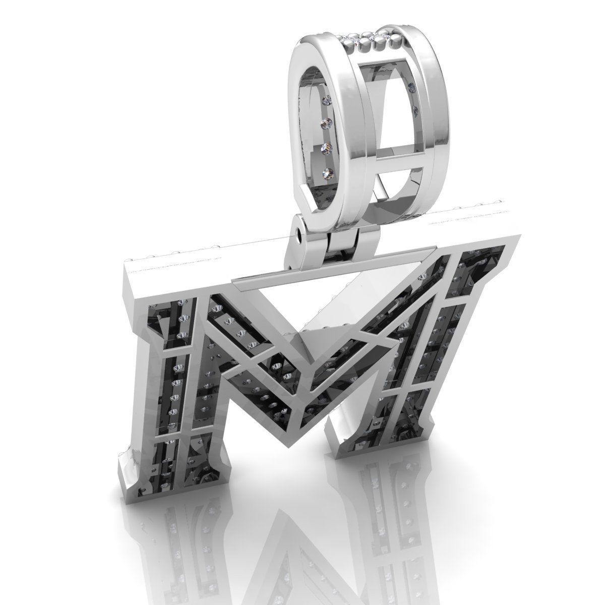 Alphabet Latter M Diamond Pendent 3d Model print 3D print model_9