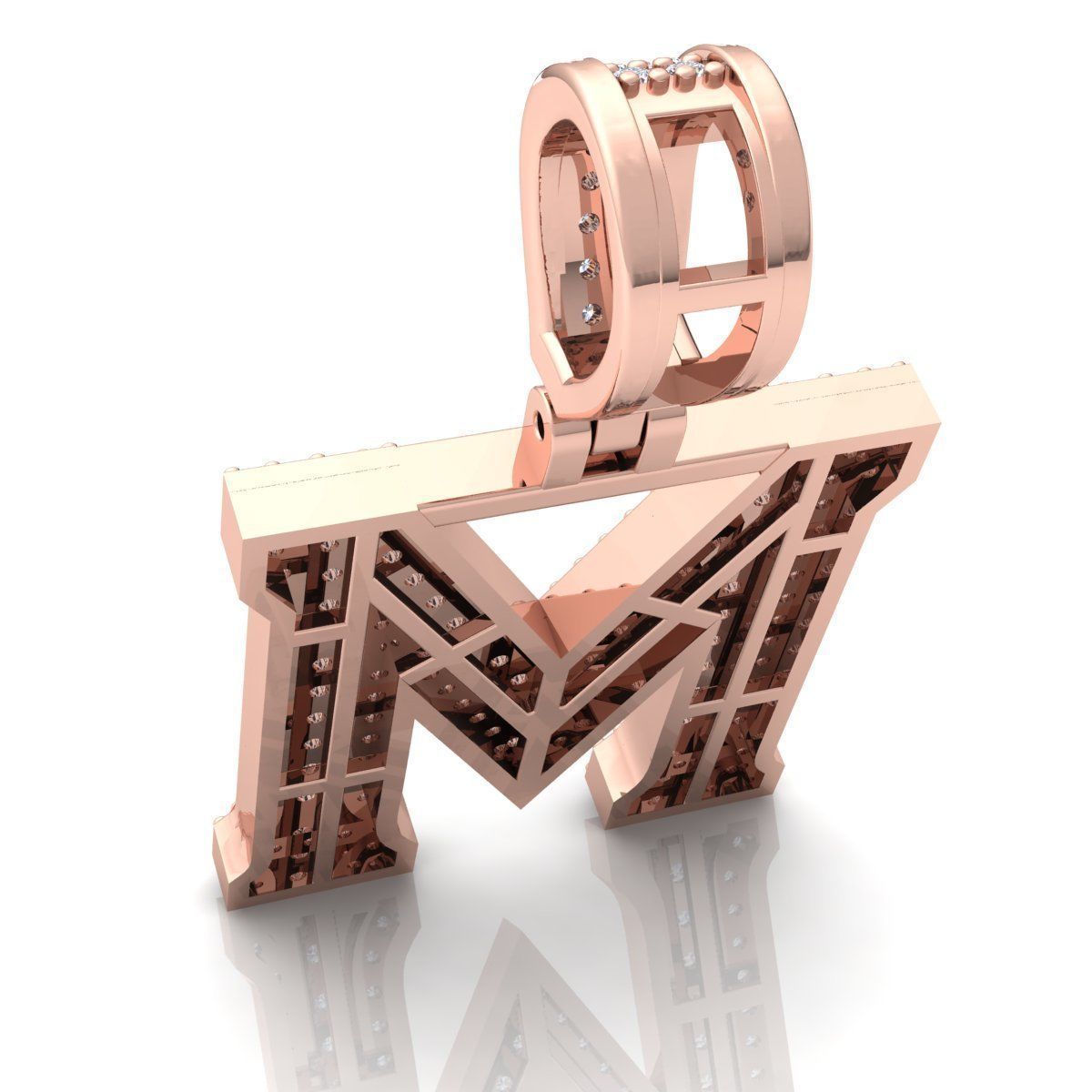 Alphabet Latter M Diamond Pendent 3d Model print 3D print model_8