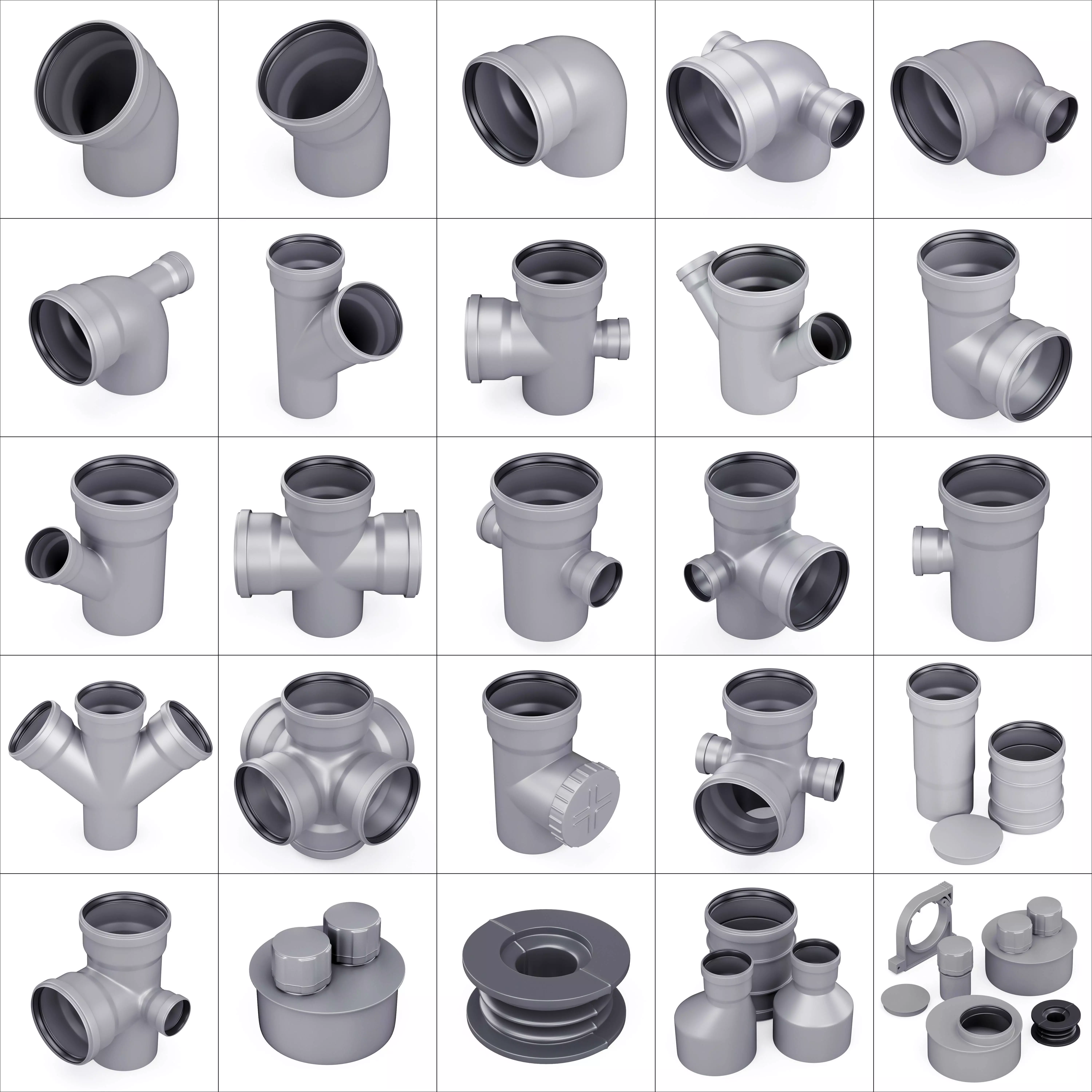 Sewer pipes collection counstraction 3D model_0