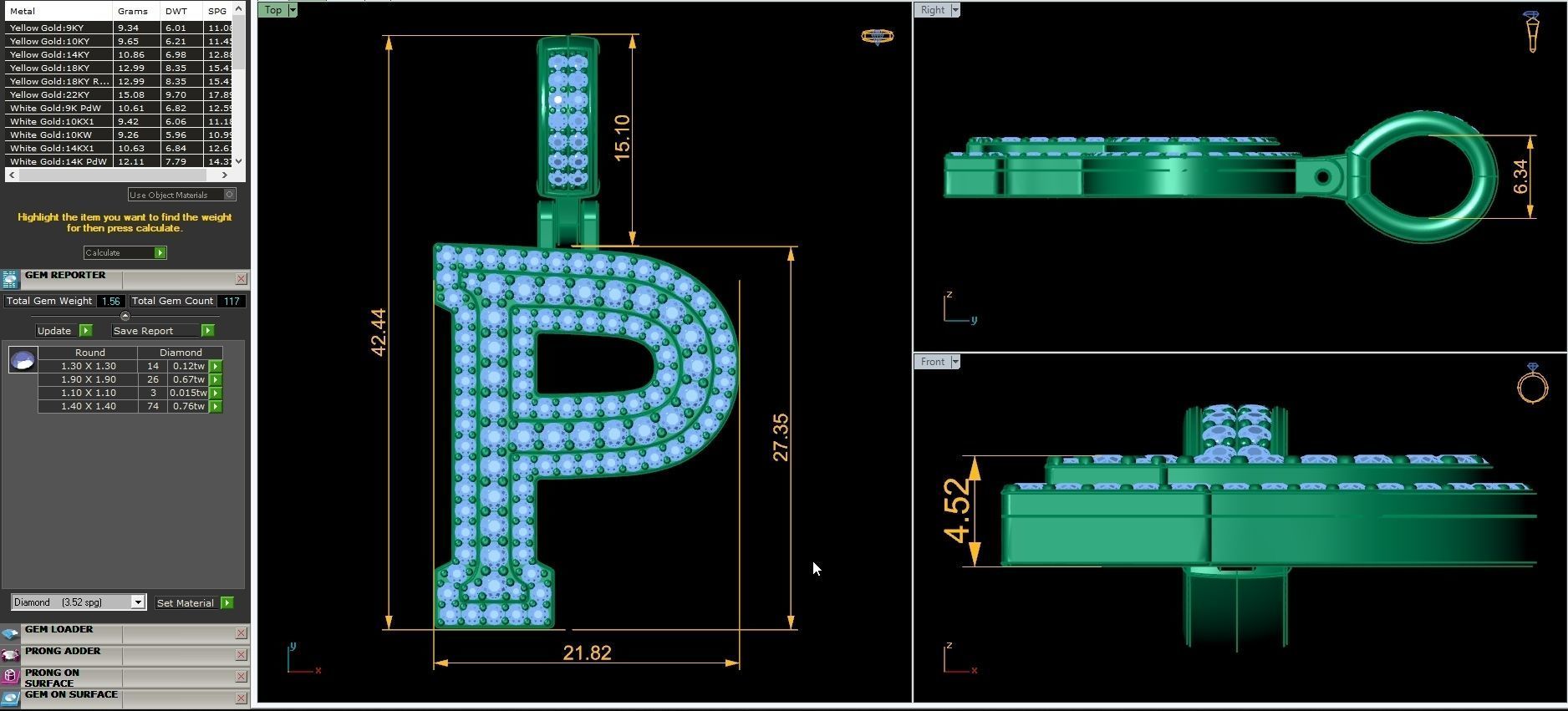 Alphabet Latter P Diamond Pendent 3d Model print 3D print model_2