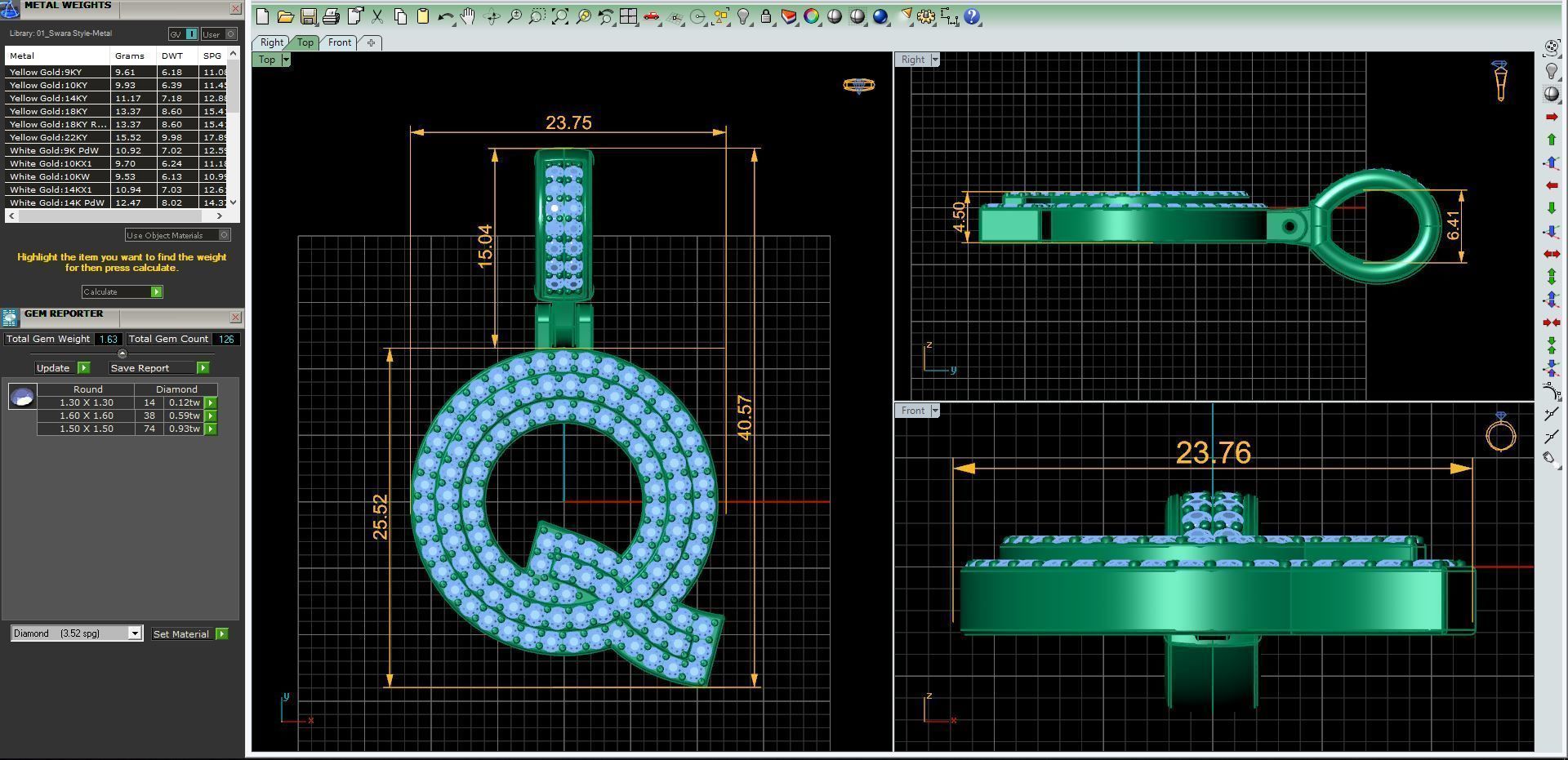 Alphabet Latter Q Diamond Pendent 3d Model print 3D print model_8