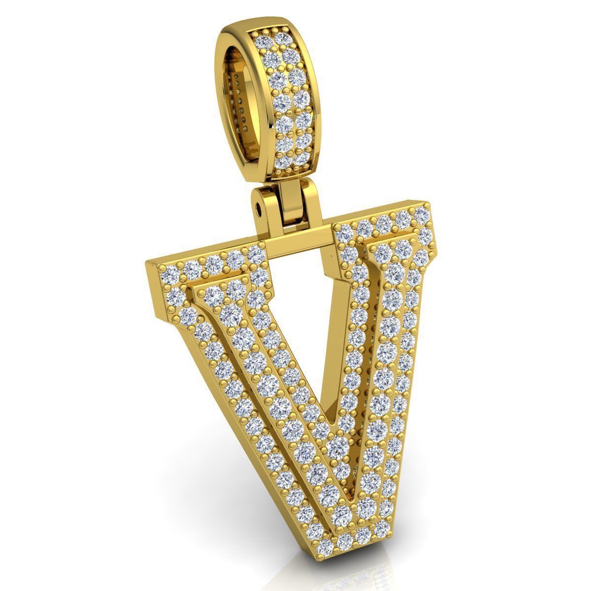 Alphabet Latter V Diamond Pendent 3d Model print 3D print model_1
