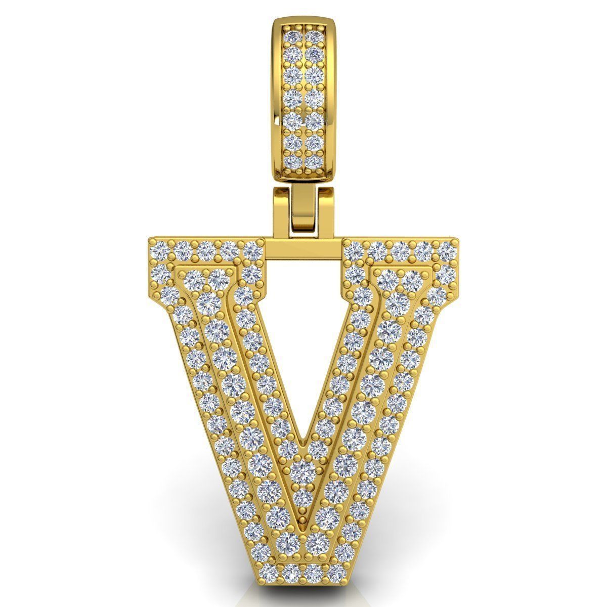 Alphabet Latter V Diamond Pendent 3d Model print 3D print model_4