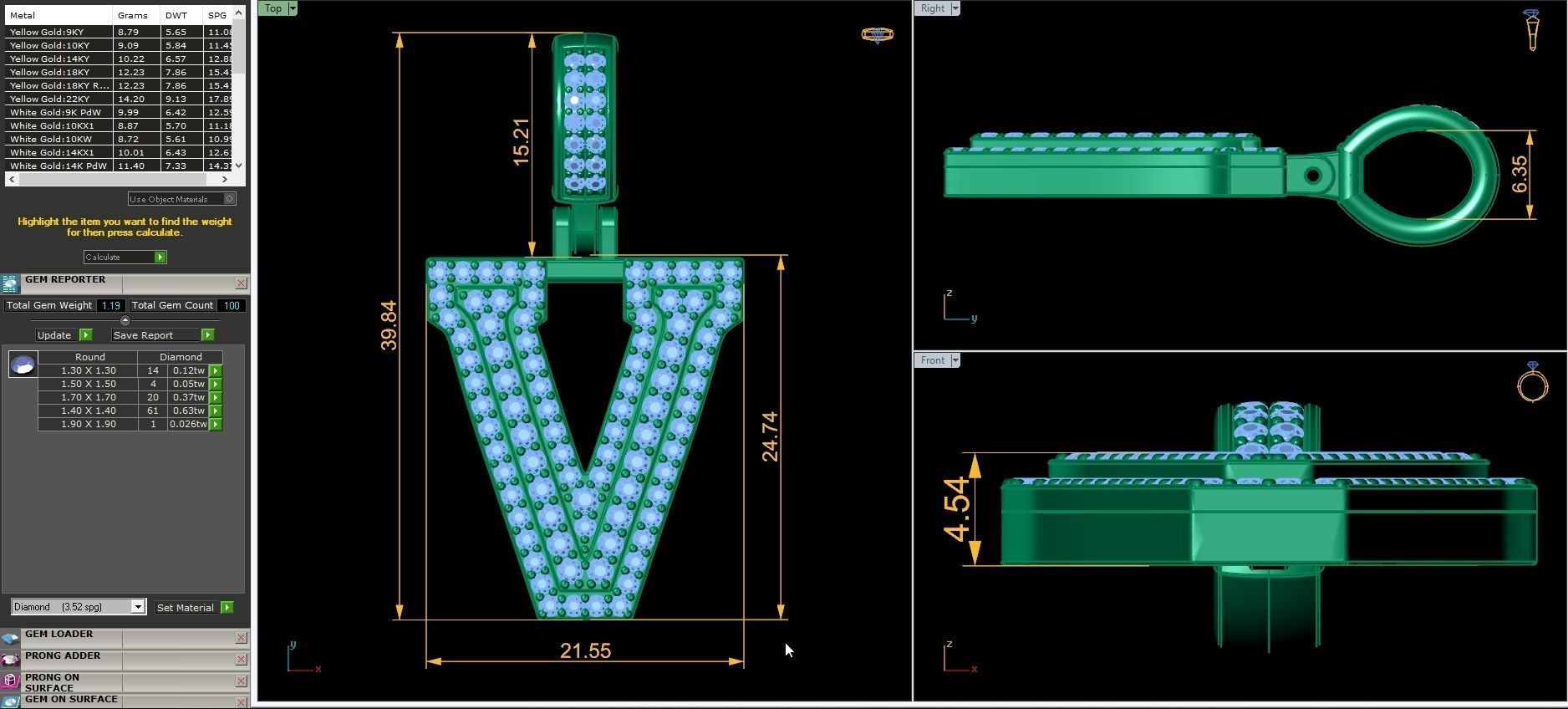 Alphabet Latter V Diamond Pendent 3d Model print 3D print model_2