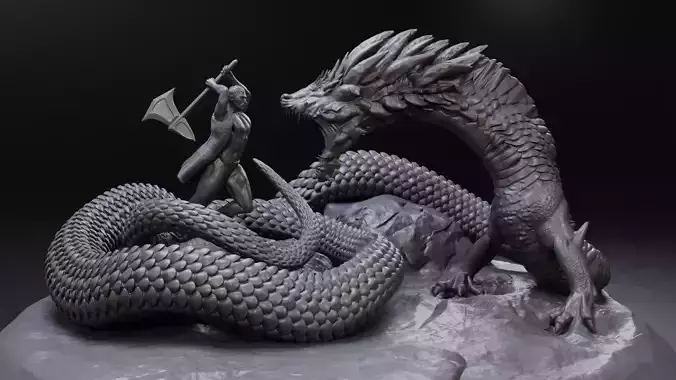 Linnorm the Dragon Vs huntsman 3D print model