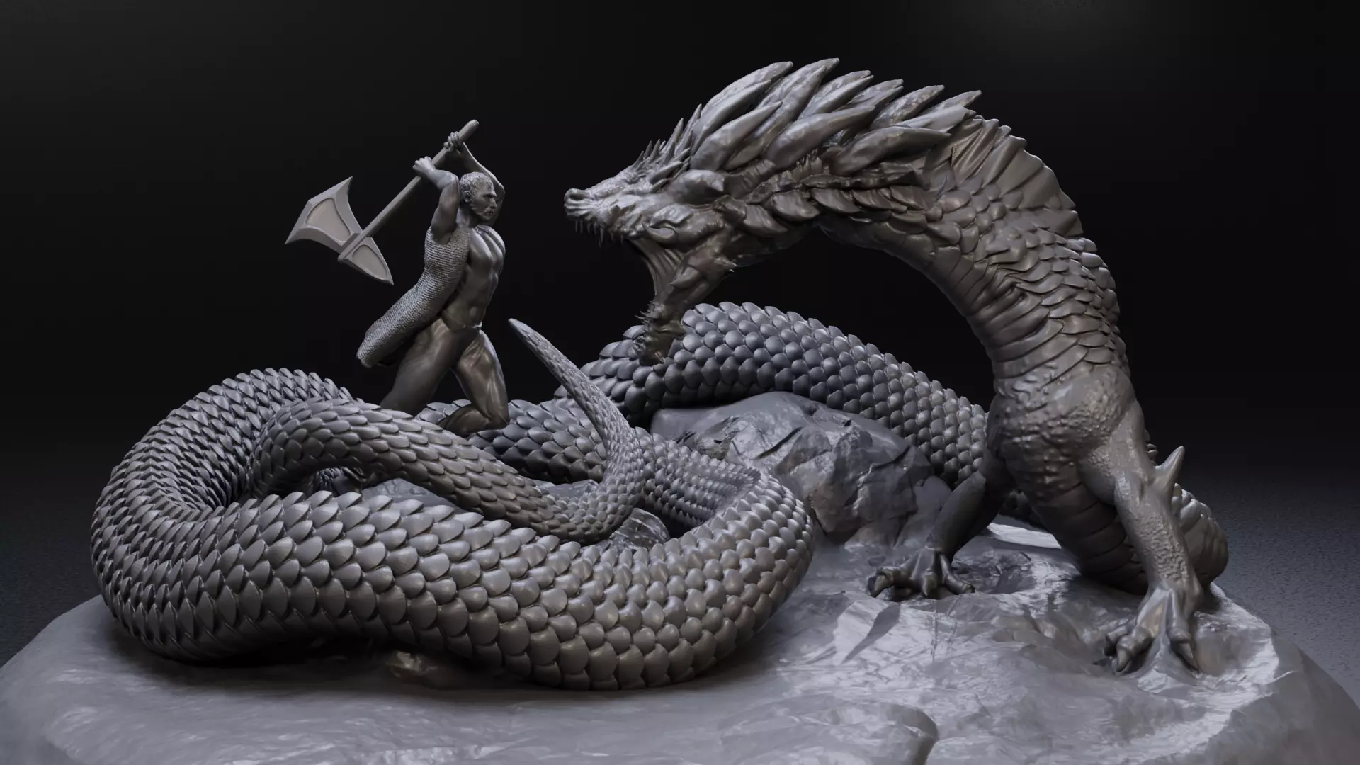 Linnorm the Dragon Vs huntsman 3D print model_0