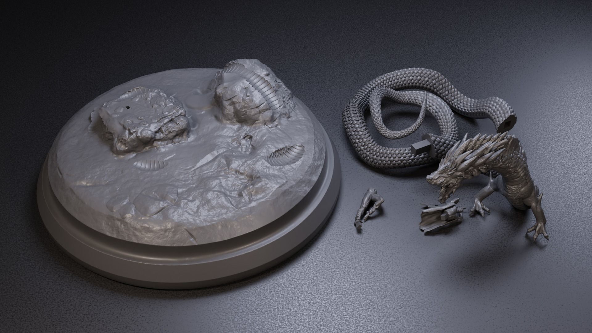 Linnorm the Dragon Vs huntsman 3D print model_3