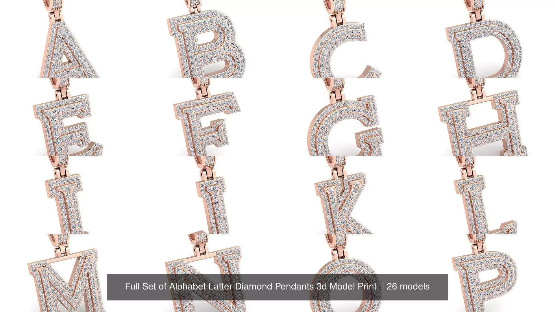 Full Set of Alphabet Latter Diamond Pendants 3d Model Print  3D Model Collection_0