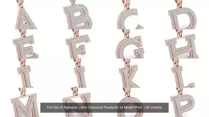 Full Set of Alphabet Latter Diamond Pendants 3d Model Print  3D Model Collection