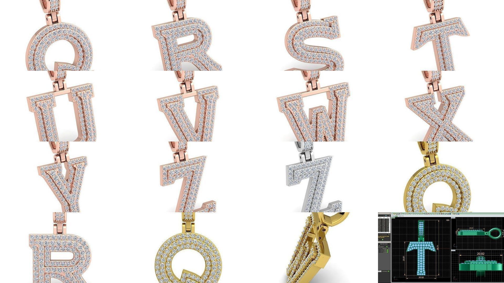 Full Set of Alphabet Latter Diamond Pendants 3d Model Print  3D Model Collection_1