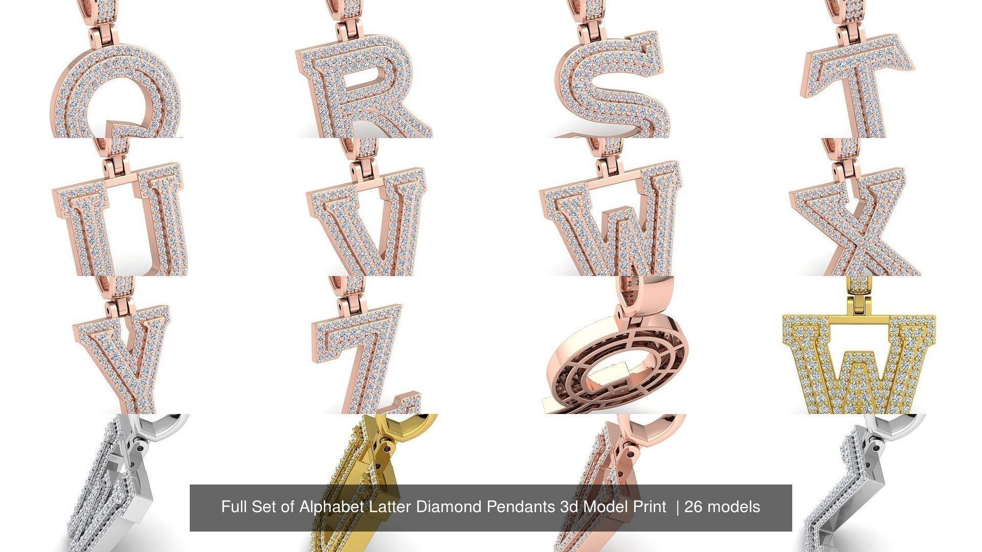 Full Set of Alphabet Latter Diamond Pendants 3d Model Print  3D Model Collection_2