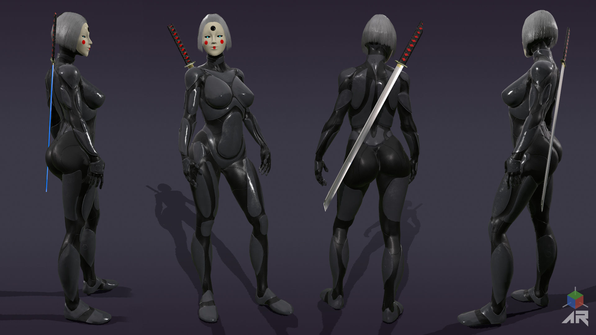 Android Geisha Low-poly 3D model_9