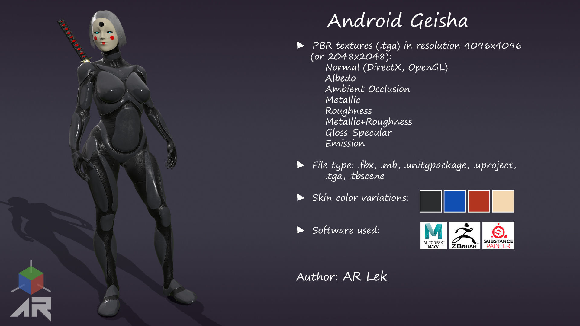 Android Geisha Low-poly 3D model_5
