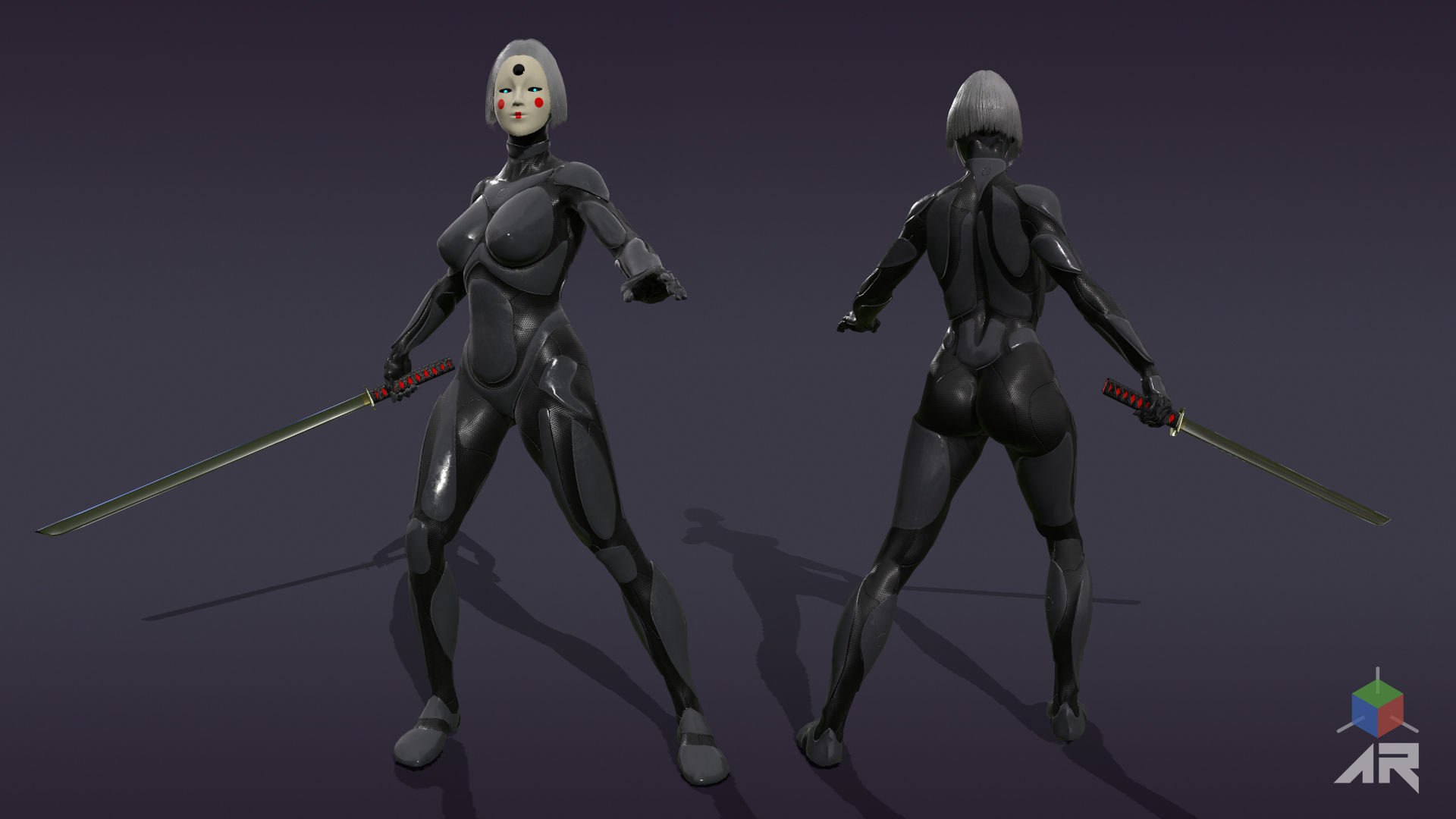 Android Geisha Low-poly 3D model_15