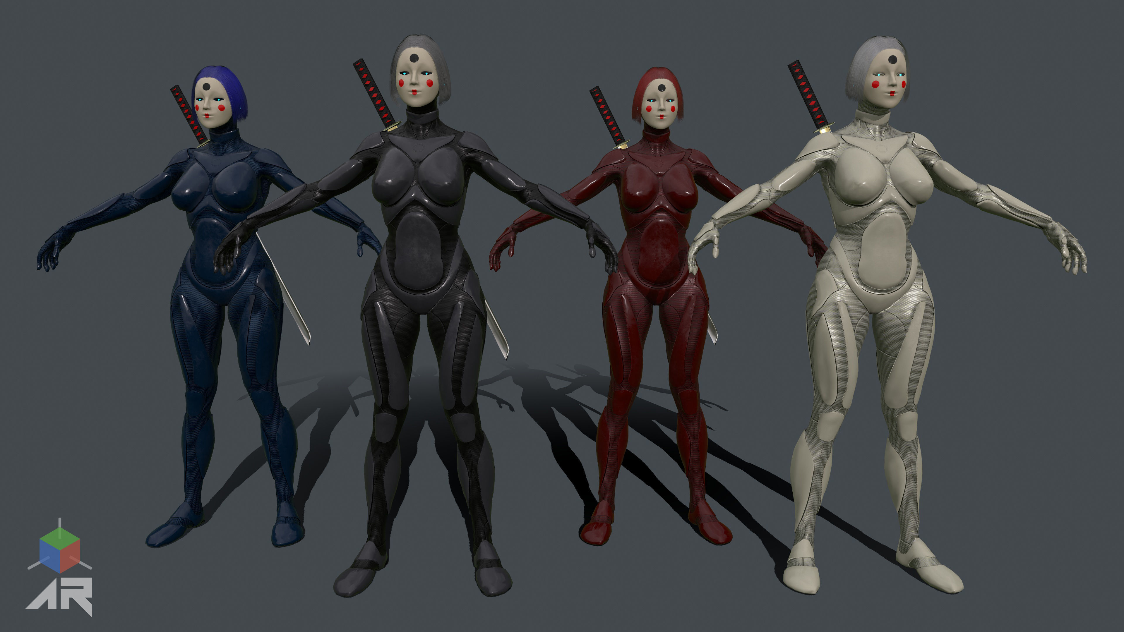 Android Geisha Low-poly 3D model_6