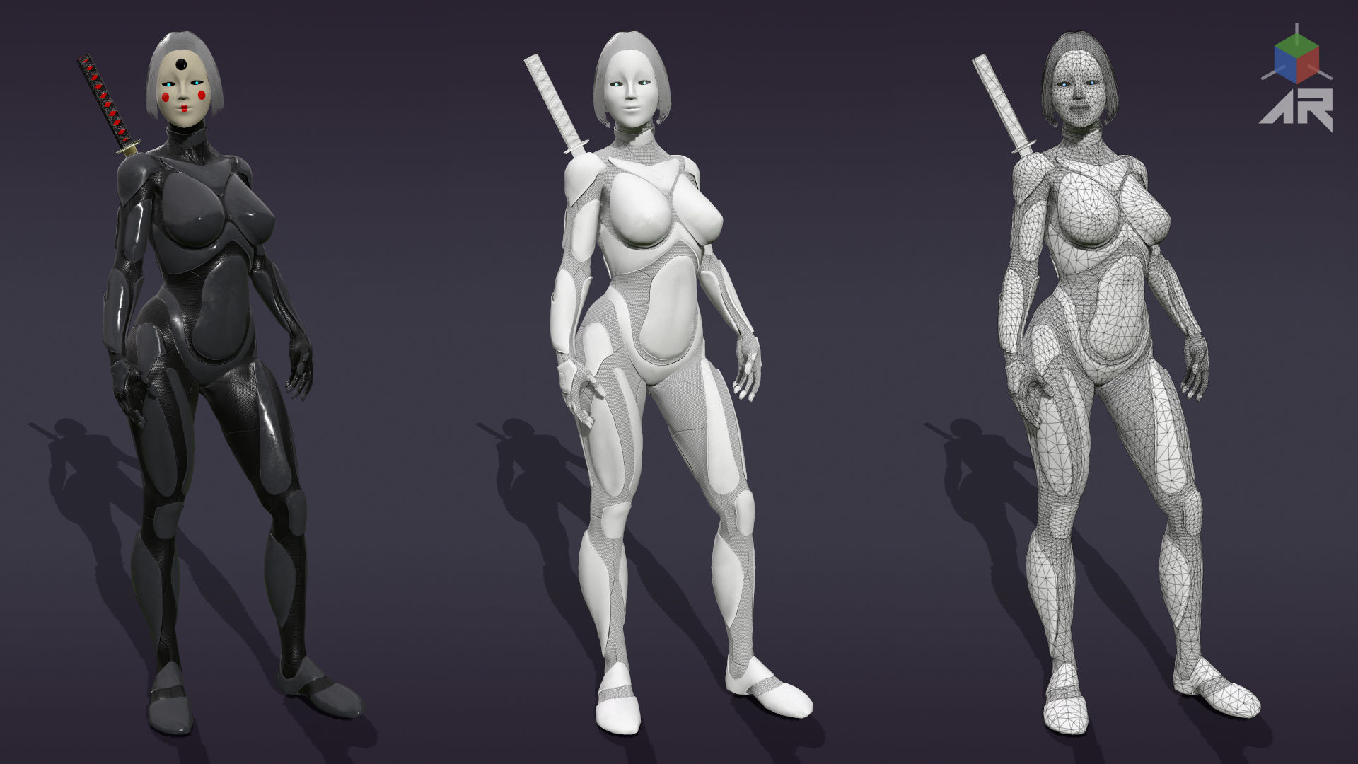 Android Geisha Low-poly 3D model_8