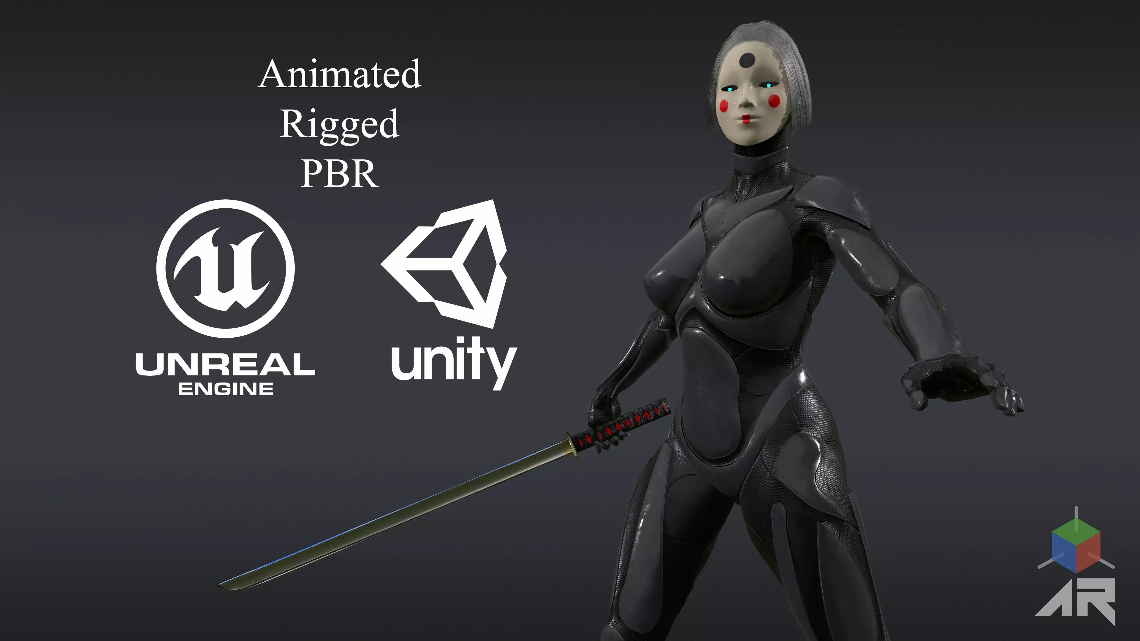 Android Geisha Low-poly 3D model_0